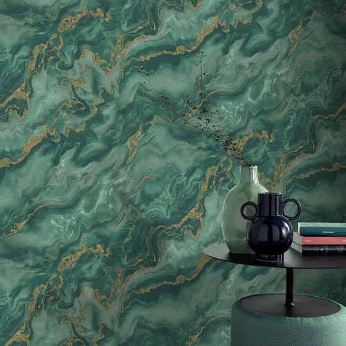 Non-woven wallpaper Elle marble green gold 10447-19