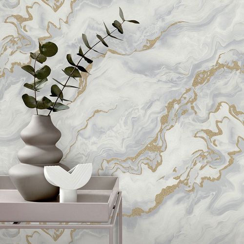 Non-woven wallpaper Elle Marble Grau Gold 10447-31