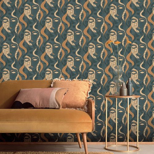 Non-woven wallpaper Elle mosaic green beige gold 10458-19