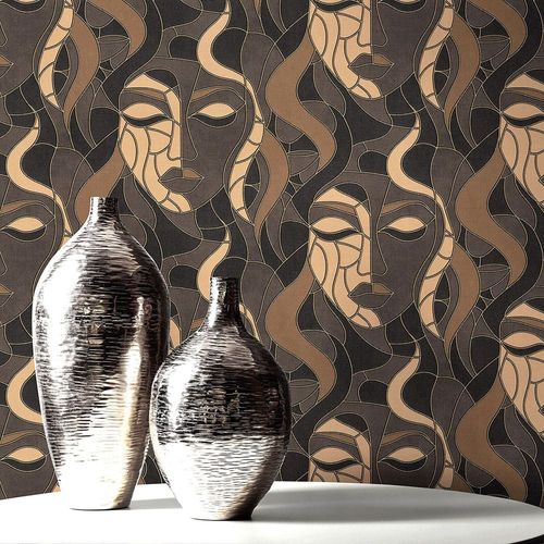 Non-woven wallpaper Elle mosaic brown beige gold 10458-37