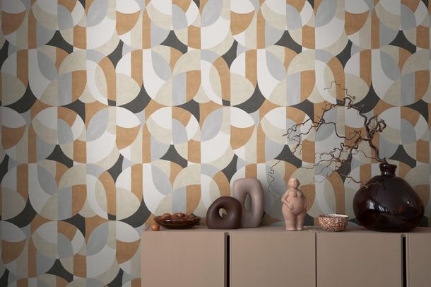 Non-woven wallpaper graphic motif beige grey brown 39932-1