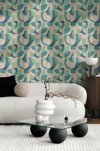 Non-woven wallpaper graphic motif beige blue green 39932-2