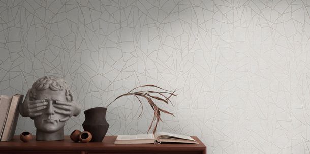 Non-woven wallpaper stone look grey cream metallic 39934-1