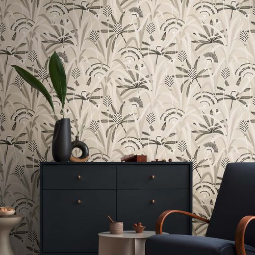 Non-woven wallpaper floral grey black silver 39936-1