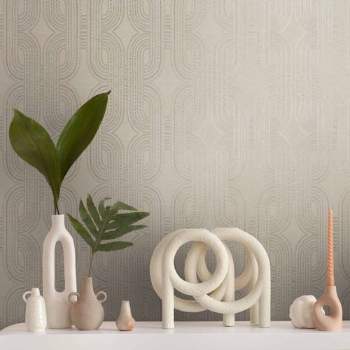 Non-woven wallpaper retro beige silver gold 39937-1