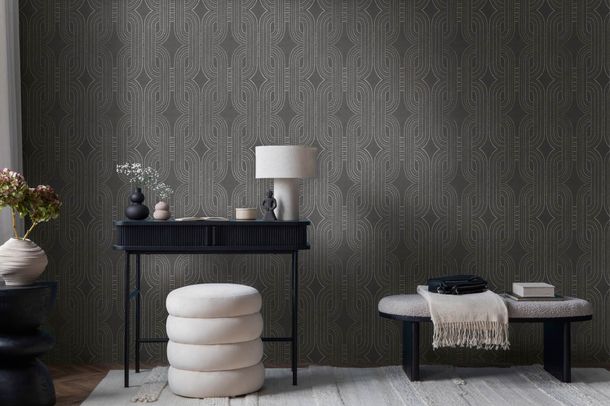 Non-woven wallpaper retro black gold silver 39937-4