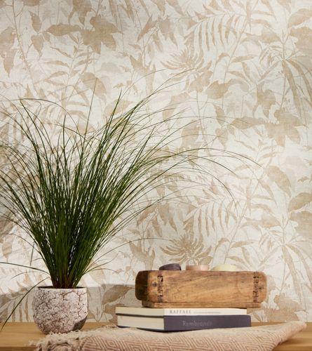 Non-woven wallpaper jungle cream beige metallic 78203-2