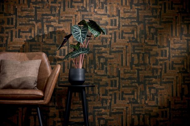 Non-woven wallpaper used look black brown 78204-6