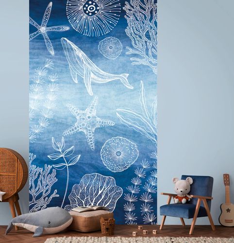 Non-woven wallpaper kids underwater blue white 77060-1