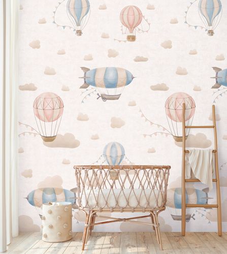 Non-woven wallpaper kids balloons cream colourful 77061-1