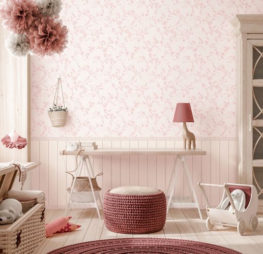 Non-woven wallpaper kids floral panels pink grey 77075-1