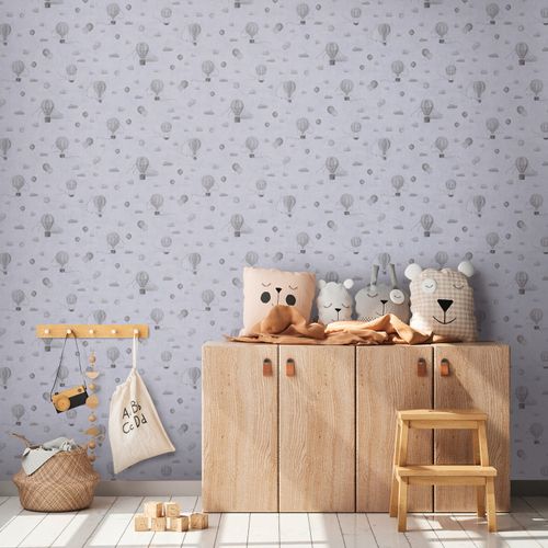 Non-woven wallpaper kids balloons clouds grey 77077-2