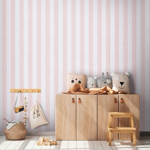 Non-woven wallpaper kids stripes pink cream 77078-2