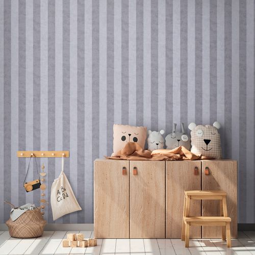 Non-woven wallpaper kids stripes pattern grey 77078-3