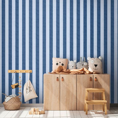 Non-woven wallpaper kids stripes pattern blue 77078-5