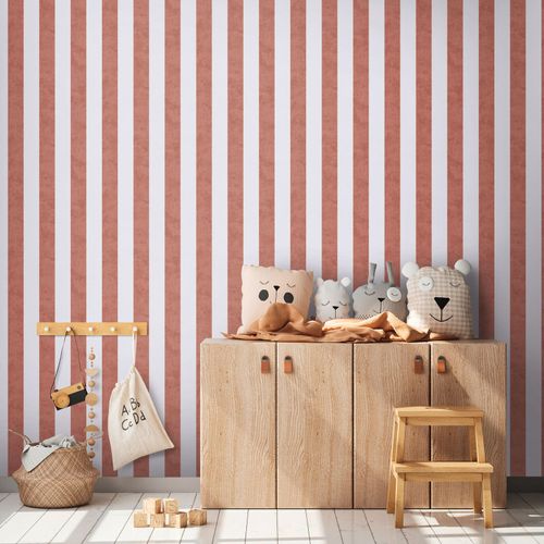 Non-woven wallpaper kids stripes red cream 77078-6