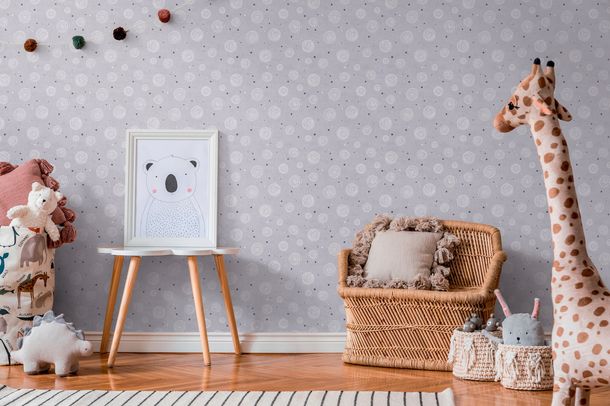 Non-woven wallpaper kids circles grey white 77139-1