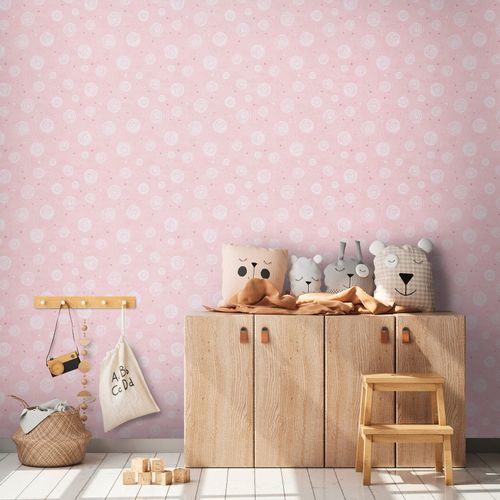 Non-woven wallpaper kids circles pink white 77139-2