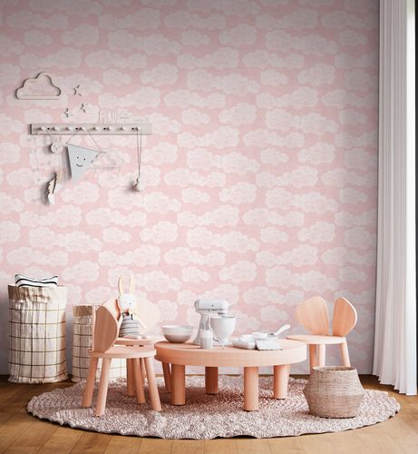 Non-woven wallpaper kids sky clouds pink white 77143-2