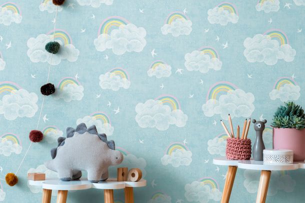 Non-woven wallpaper kids rainbow blue colourful 77144-1