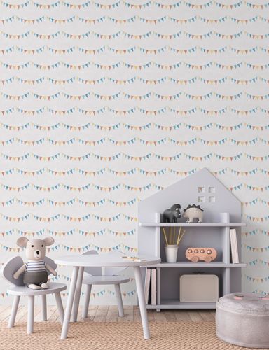 Non-woven wallpaper kids garland cream colourful 77171-1