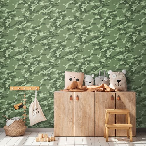 Non-woven wallpaper kids camouflage pattern green 77173-1