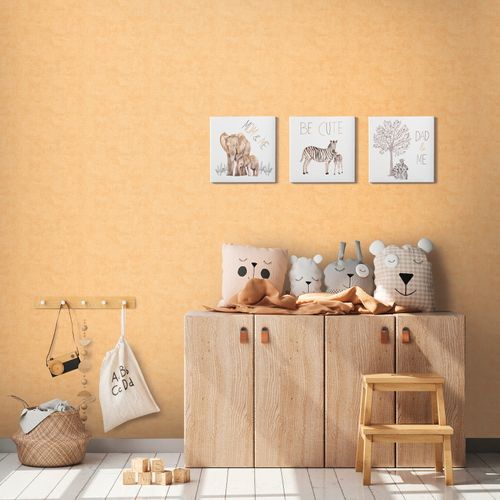 Non-woven wallpaper kids plain concrete look yellow 77179-1