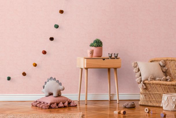 Non-woven wallpaper kids plain concrete look pink 77179-2