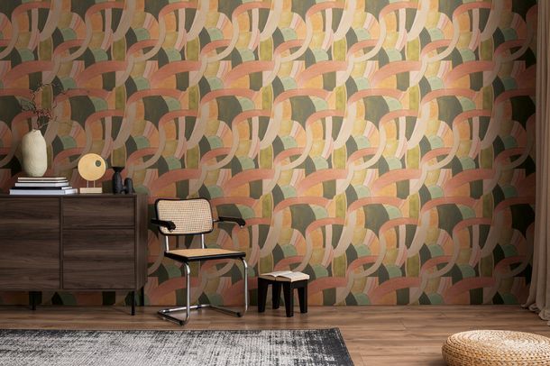 Non-woven wallpaper abstract graphic green orange 78214-3