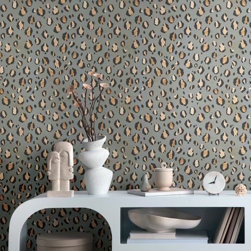 Non-woven wallpaper Leo pattern fur look grey beige 78216-2