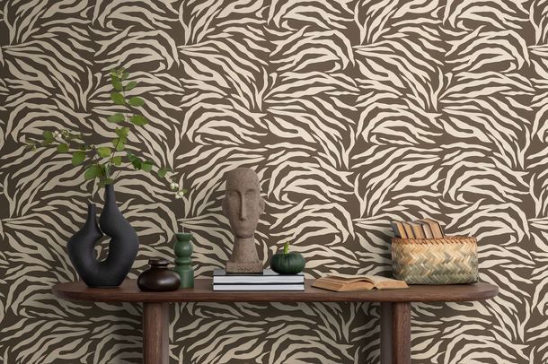 Non-woven wallpaper animal fur zebra brown cream 78217-2