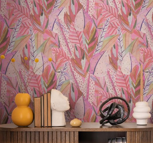 Non-woven wallpaper jungle leaves pink purple 78220-3