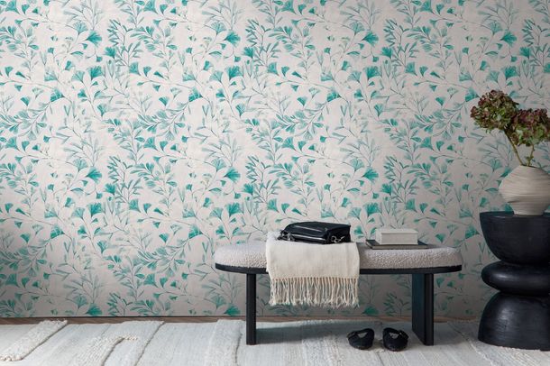 Non-woven wallpaper floral tendrils grey blue 78223-4