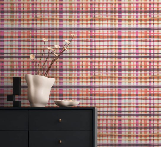 Non-woven wallpaper checkered red cream 78224-1