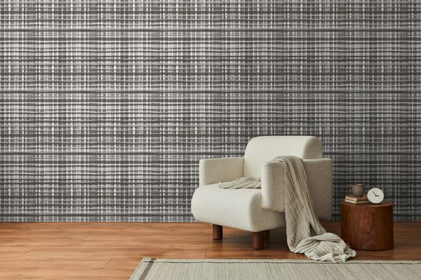 Non-woven wallpaper checkered black white 78224-4