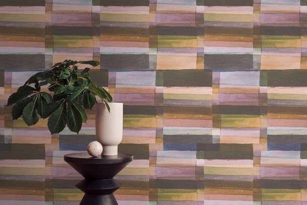 Non-woven wallpaper stripes abstract brown blue 78225-2