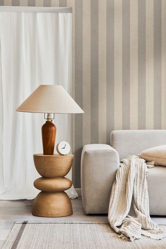 Non-woven wallpaper stripes textile look beige grey 78226-4