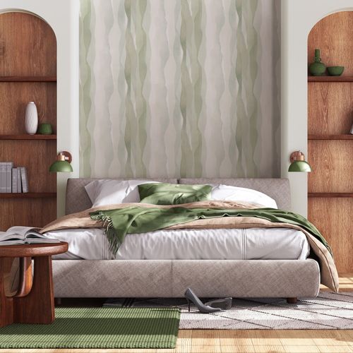 Non-woven wallpaper watercolor look green cream 81634