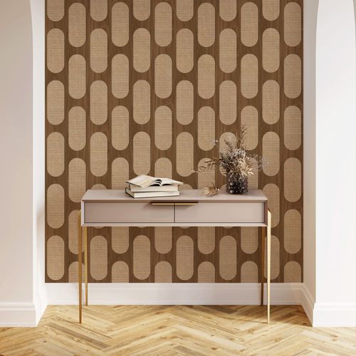 Non-woven wallpaper wood look graphic brown beige 81637