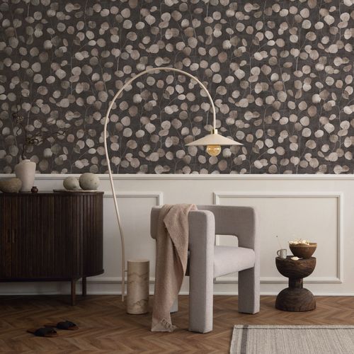 Non-woven wallpaper leaves tendrils brown beige 81639