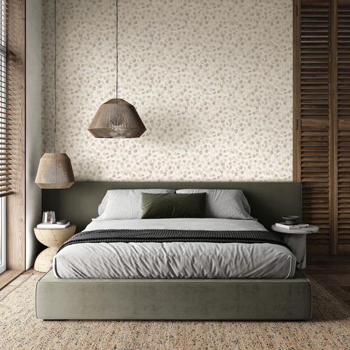Non-woven wallpaper floral leaves tendrils beige grey 81641