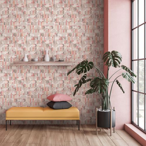 Non-woven wallpaper concrete look beige red grey 81644