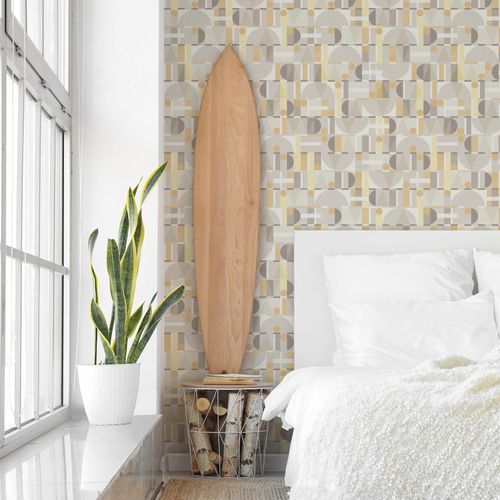 Non-woven wallpaper concrete look cream grey yellow 81646