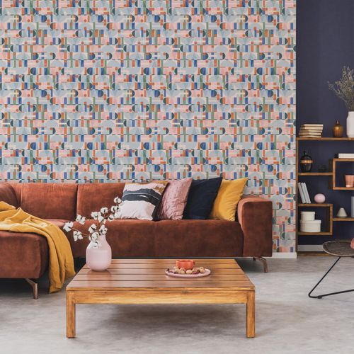 Non-woven wallpaper concrete look blue green orange 81647