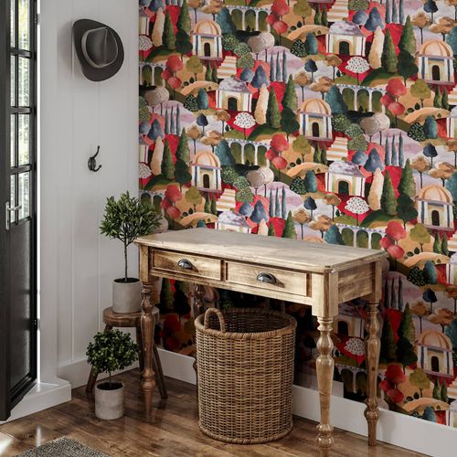 Non-woven wallpaper art paintings green red beige 81662