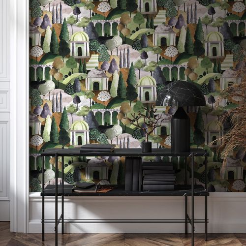 Non-woven wallpaper art paintings green grey brown 81663