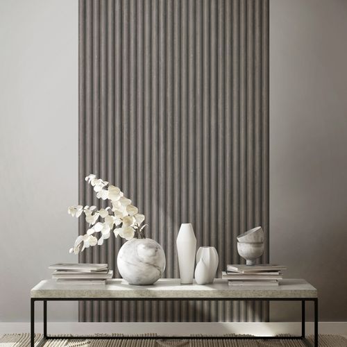 Non-woven wallpaper 3D look stripes grey brown 81695