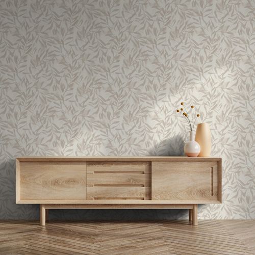 Non-woven wallpaper floral cream beige metallic 82441