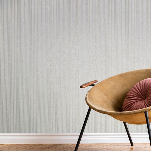 Non-woven wallpaper stripes white beige metallic 82443