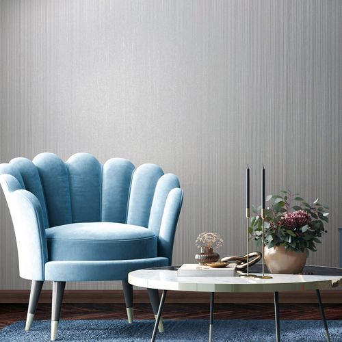 Non-woven wallpaper stripes white grey metallic 82445